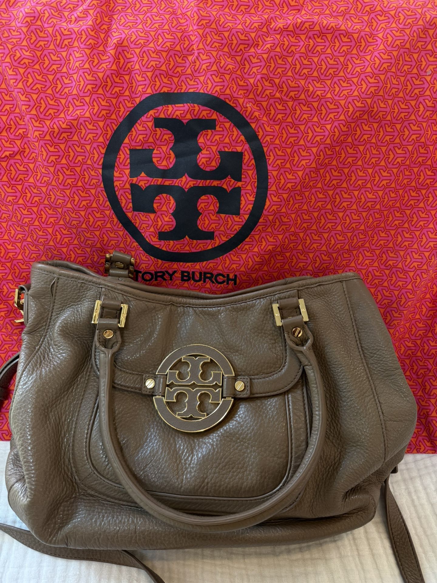 Authentic Tory Burch Amanda Hobo Bag Brown/tan Leather Medium Shoulder Crossbody Handbag Tan Leather