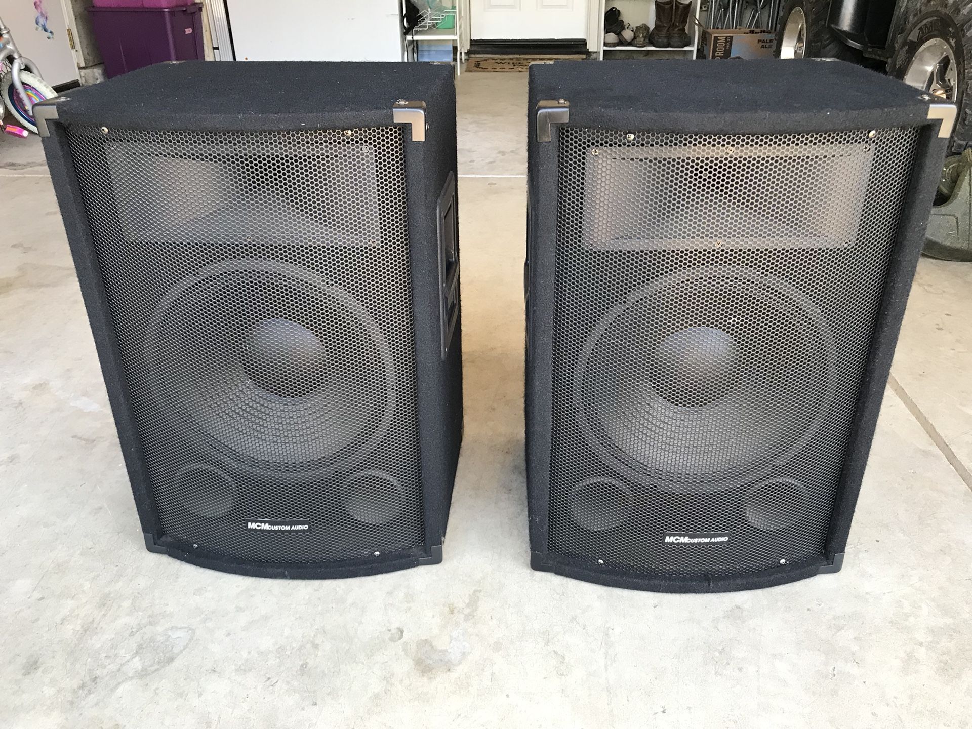 Pair of MCM Custom Audio 12” two way PA Speakers