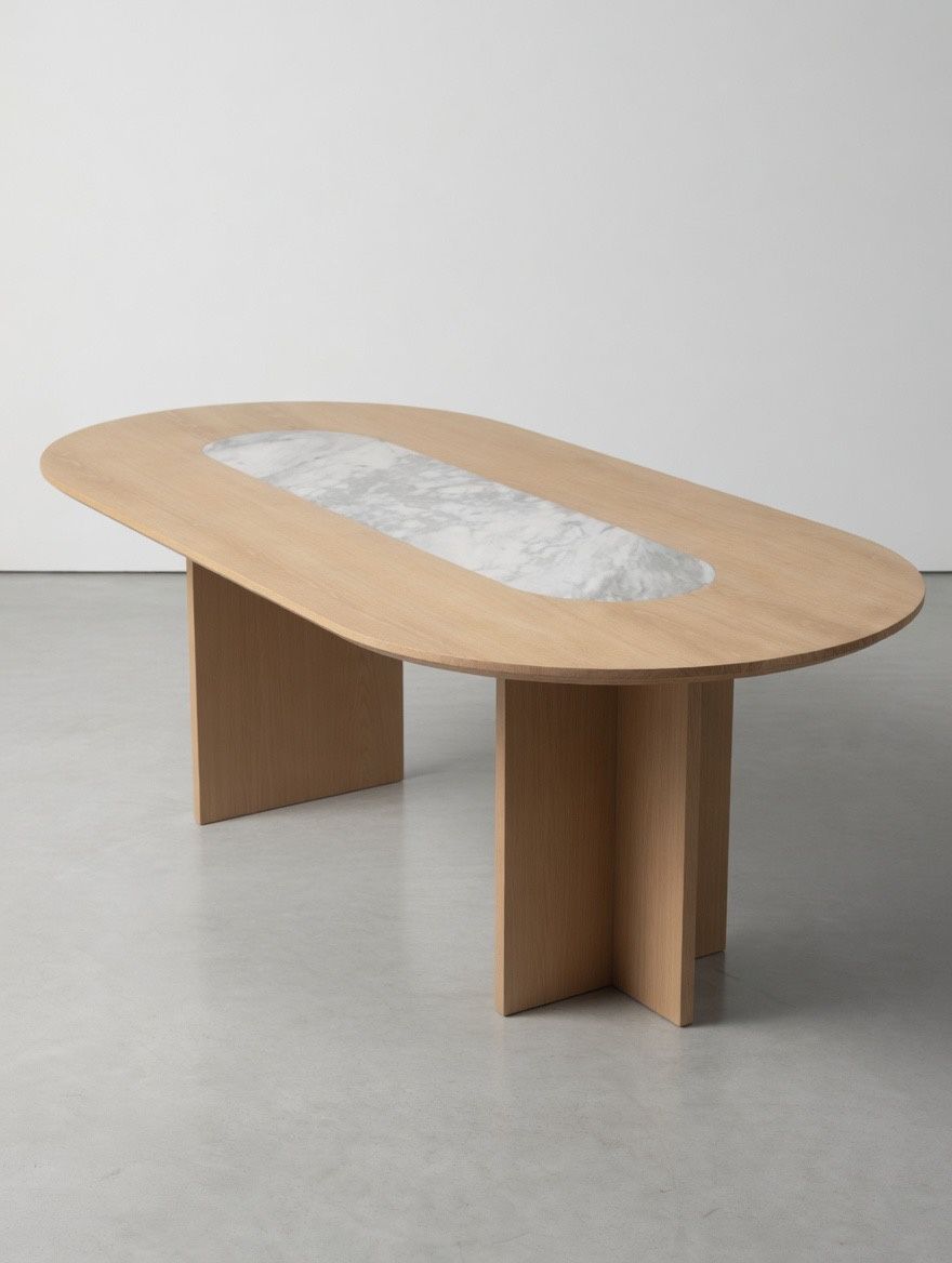 PMA Furniture Ciso Oval Dining Table (Solid Oak, Marble Top)