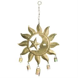 Celestial Style Moon Face Metal Wind Chimes Bronze Bells Home Patio Decor 26495