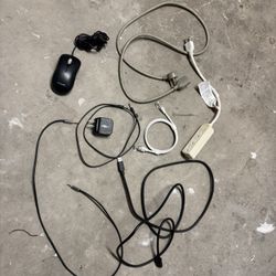 Assorted Cables and Mouse, Includes various cables and a Microsoft mouse.