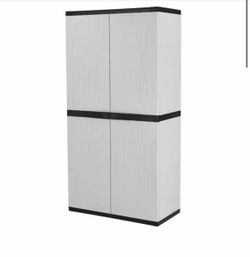 HDX Premium One 35 in. W x 71.7 in. x 18.5 in. D 4-Shelf Resin Freestanding Cabinet in Grey