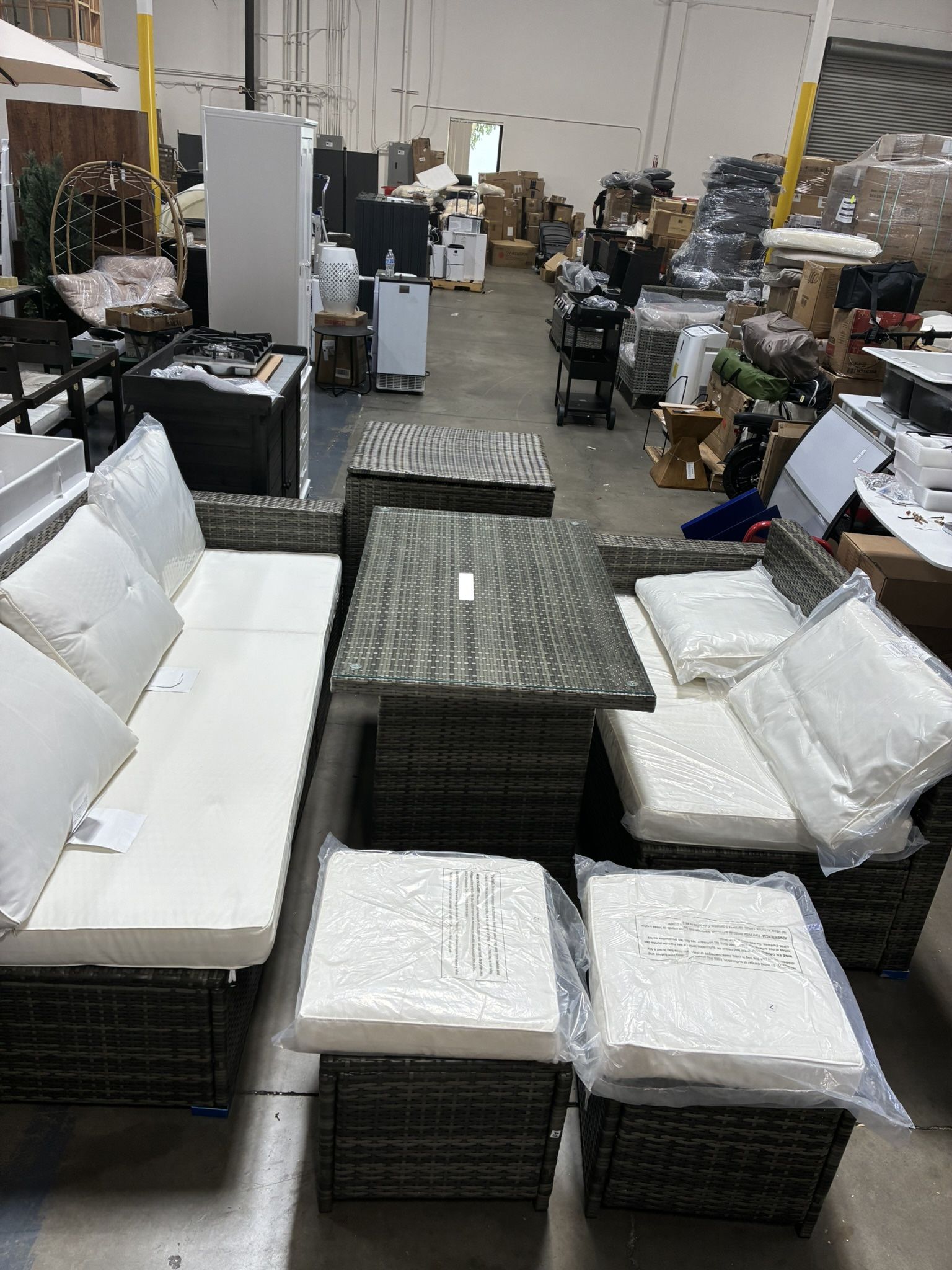 New assembled 6 pc outdoor patio furniture set with Storage box and Storage Love Seat