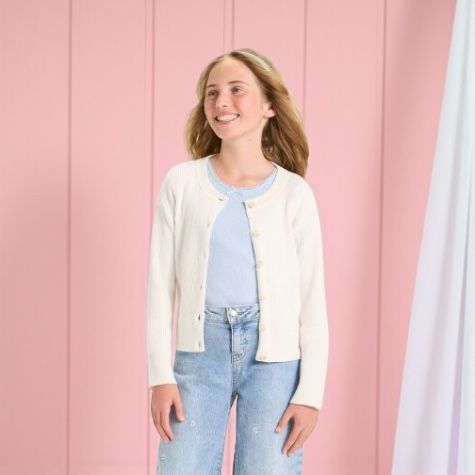 NWT Girls' Long Sleeve Ribbed Cardigan Sweater - Cat & Jack™ S (6-7) Cream