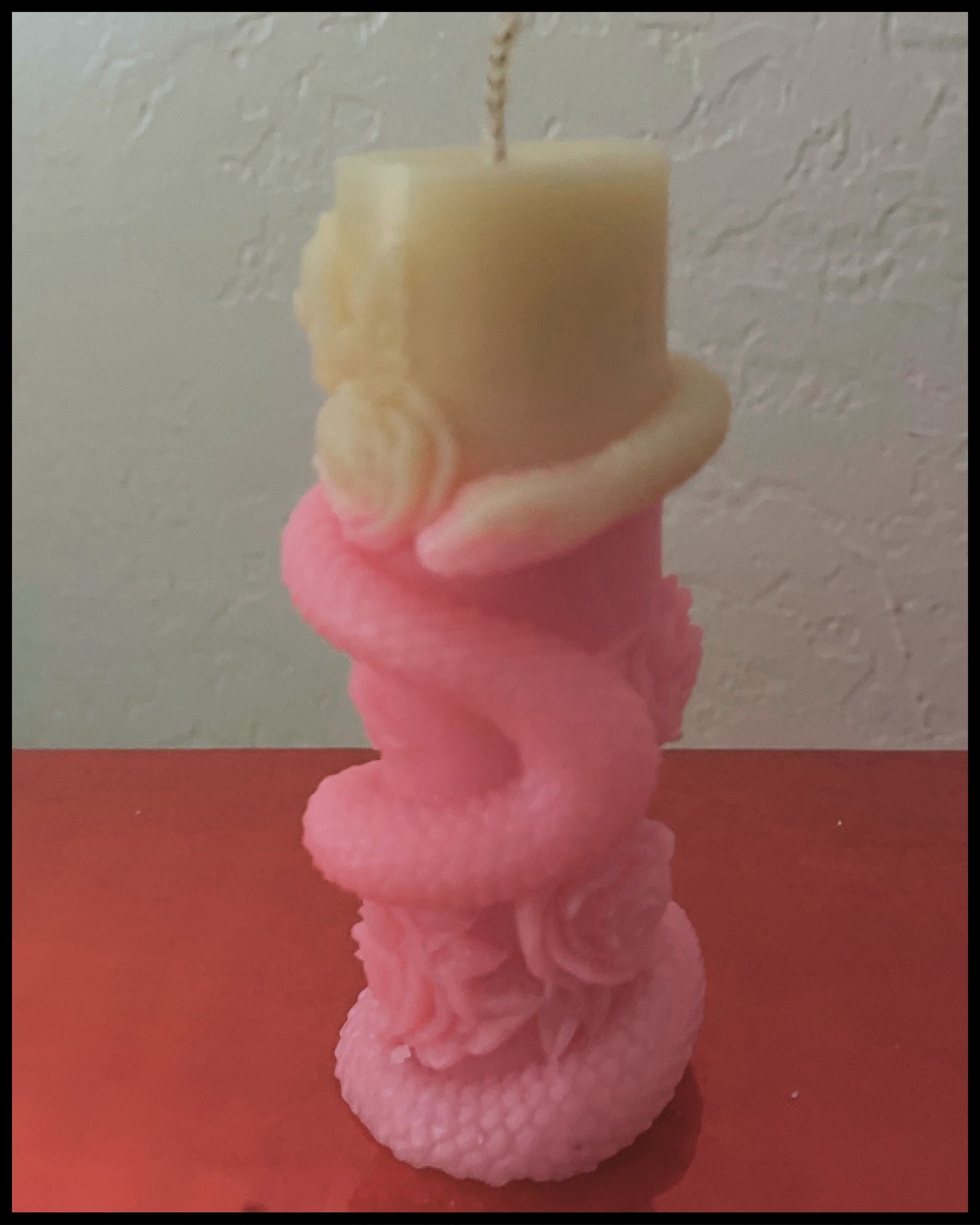 Snake Pillar Soy   Candle  Wrapped around Flowers  Handmade 