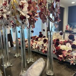 Beautiful Glass Vases    W/ Orchid Florals