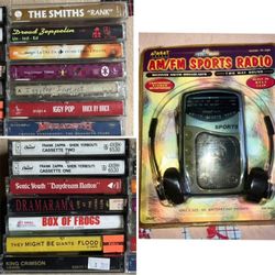 Lot of vintage 90s Walkman street beat new cassette player and various classic music cassette tapes - Read Description 