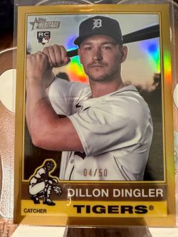 2025 Topps Heritage Dillon Dingler (Detroit Tigers) rookie (RC) card #130, serial numbered 4/50