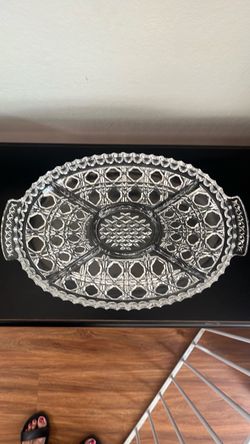 Clear Glass Divided Serving Tray with Handles