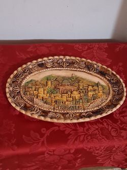 Vintage Jerusalem ceramic Woll plaque