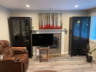 Glass door cabinet with drawers black