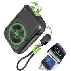 P05 Portable Charger, Magnetic Power Bank, Small Wireless PowerBank, Battery Pack10000mAh Travel Essentials Fast Charging with Built in Cable, Foldabl