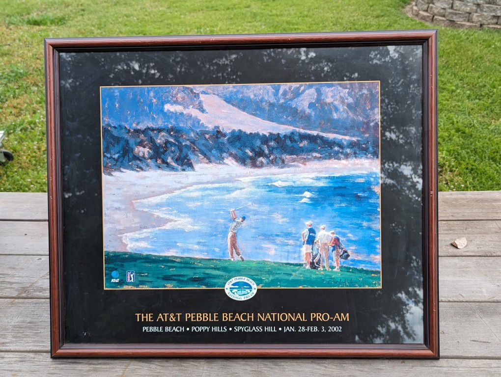 Collectible 23"x27" AT&T Pebble Beach National Pro-AM Framed Poster 2002