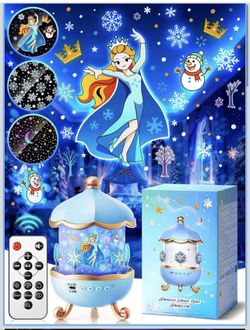 PIKOY Night Light Snow for Kids, 15 White Noise+16 Films+336 Colors Star Projector for Kids, 360°+Remote+Cordless Baby Night Light Projector, Princess