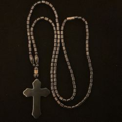 26”Solid Hematite Necklace With Cross Pendant And Magnetic Clasp