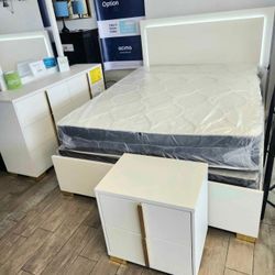 White Led Queen 4 Piece Queen Bedroom Set