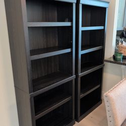 Pair of Tall Modern Bookcases - Espresso/Grey Wood Grain