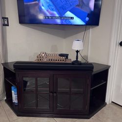 Dark Wood Corner TV Stand / Media Console – Excellent Condition