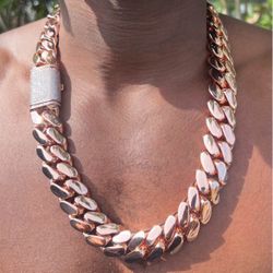 🌹💎 Chain 20mm Miami Cuban Link Rose Gold Plated Chain Necklace 18k & 14k👑 Diamond lock 