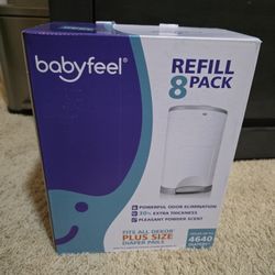 NEW!! Babyfeel Refills for DEKOR PLUS Diaper Pails, 8 Pack, Exclusive 30% Extra Thickness, Fresh Powder Scent, Holds up to 4640 Diapers