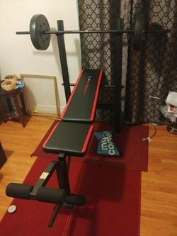 NEW Adjustable Fitness Bench With Weight Set Gym Barbell for Home Workout Backyard Exercise