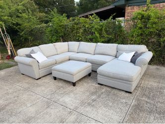 Grey Jonathan Louis Roll Arm Sectional with Sectional Ottoman