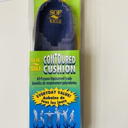 Sof Sole Contoured Cushion. 2 All-Purpose Replacement Insoles. Men’s 9-10.5. Brand new. Still sealed in original packaging. Manufactured using the IMP