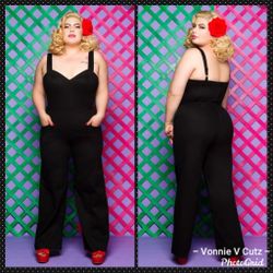 NWT Laura Byrnes pinup girl clothing Daphne overalls black twill size large