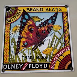 Ande Rooney Butterfly Brand Beans Porcelain Enameled Advertising Sign Vintage Kitchen Decor Wall Art