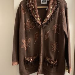 Storybook Knit Fall Leaves Cardigan Sweater 