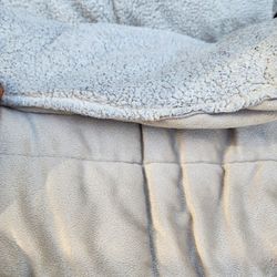 Queen size comforter  Blanket (88" x 90"). Soft beige/cream plush outer with thick, fluffy filling (net weight 2 lb 15 oz). Made by E&E Co.