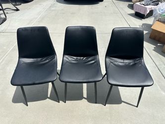 Set of 3 Black Faux Leather Dining Chairs