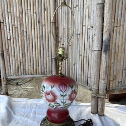 Antique 1904 brass/copper and sandwhich glass handpainted lamp 
