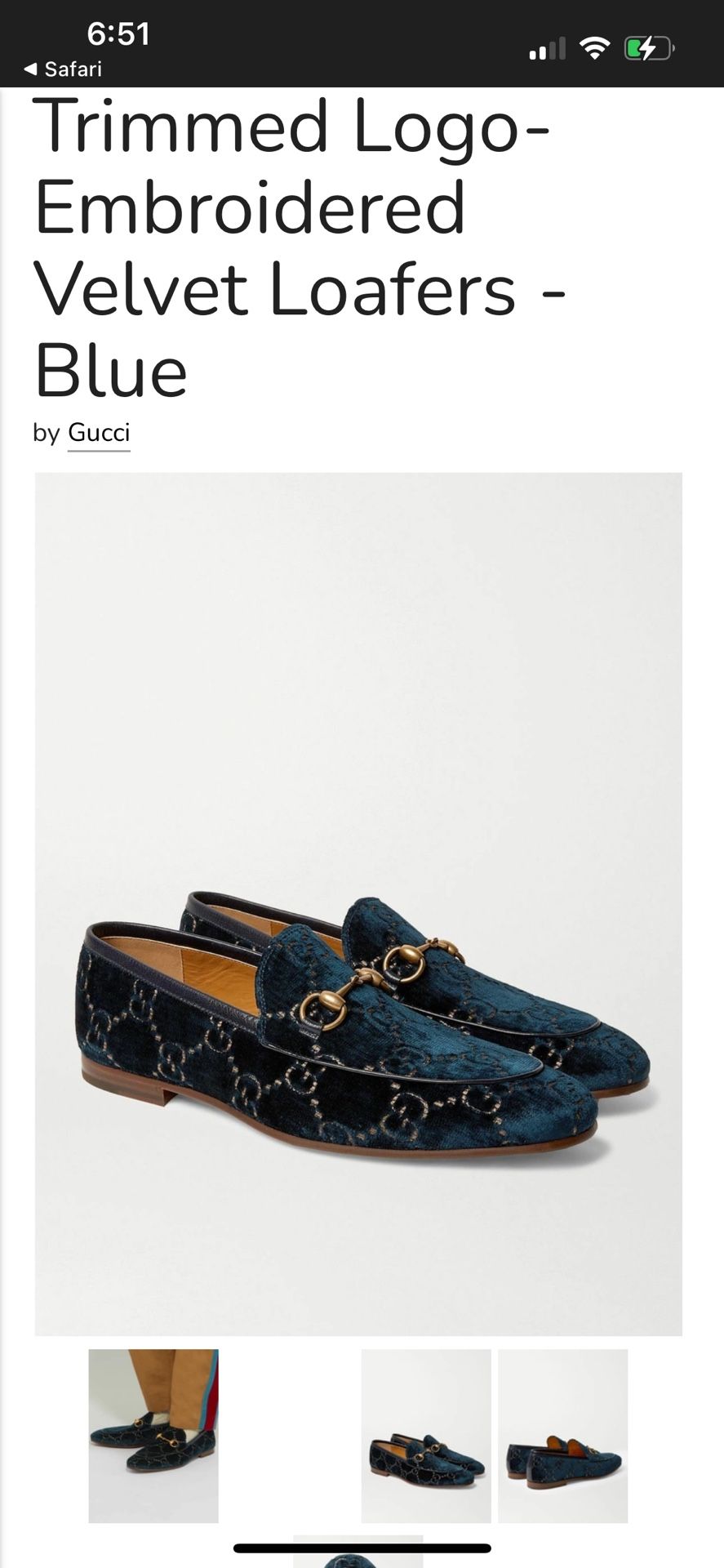 Gucci Jordaan Velvet Monogram Horsebit Navy Men's Loafers $1025