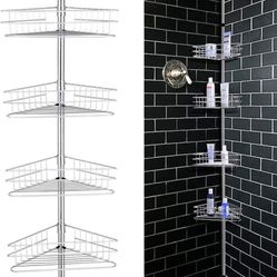 4 Layer Shower Storage Holder, Rack Organizer Shampoo Tray Stand Organizer, Drill Free Shower Rack For Contain Shampoo, Soap, Conditioner, Body Wash, 