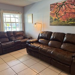Leather Reclining Couch Set