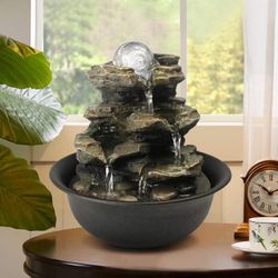 Spinning Orb Rock Cascading Tabletop Fountain