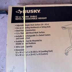 Brand New In Box Husky 52” Adjustable Height Black Work Table