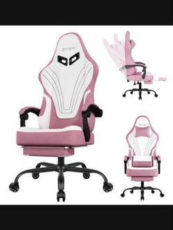 Sitmod Pink and White Gaming Chair with Footrest
