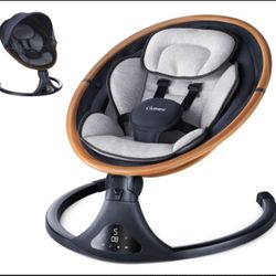 Electric Infant- Baby Rocker-Swing, Bluetooth, Remote- Gray w/ Wood trim