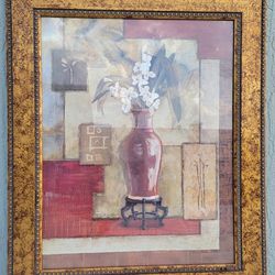 FRAMED READY TO BE HUNG POTTED PLANT UNDER GLASS OR PLEXIGLAS 35" x 29"          