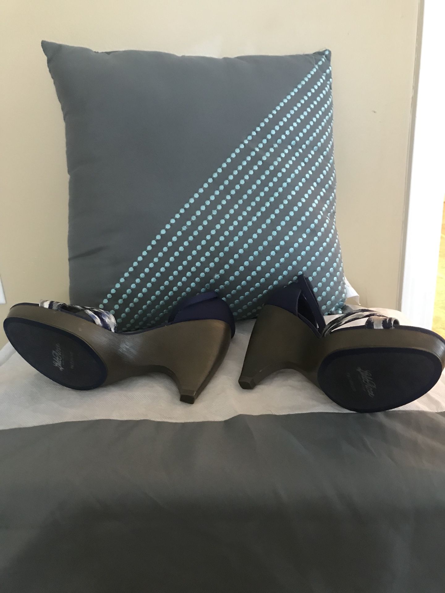 Blue Gray White Wedge Heel size 8