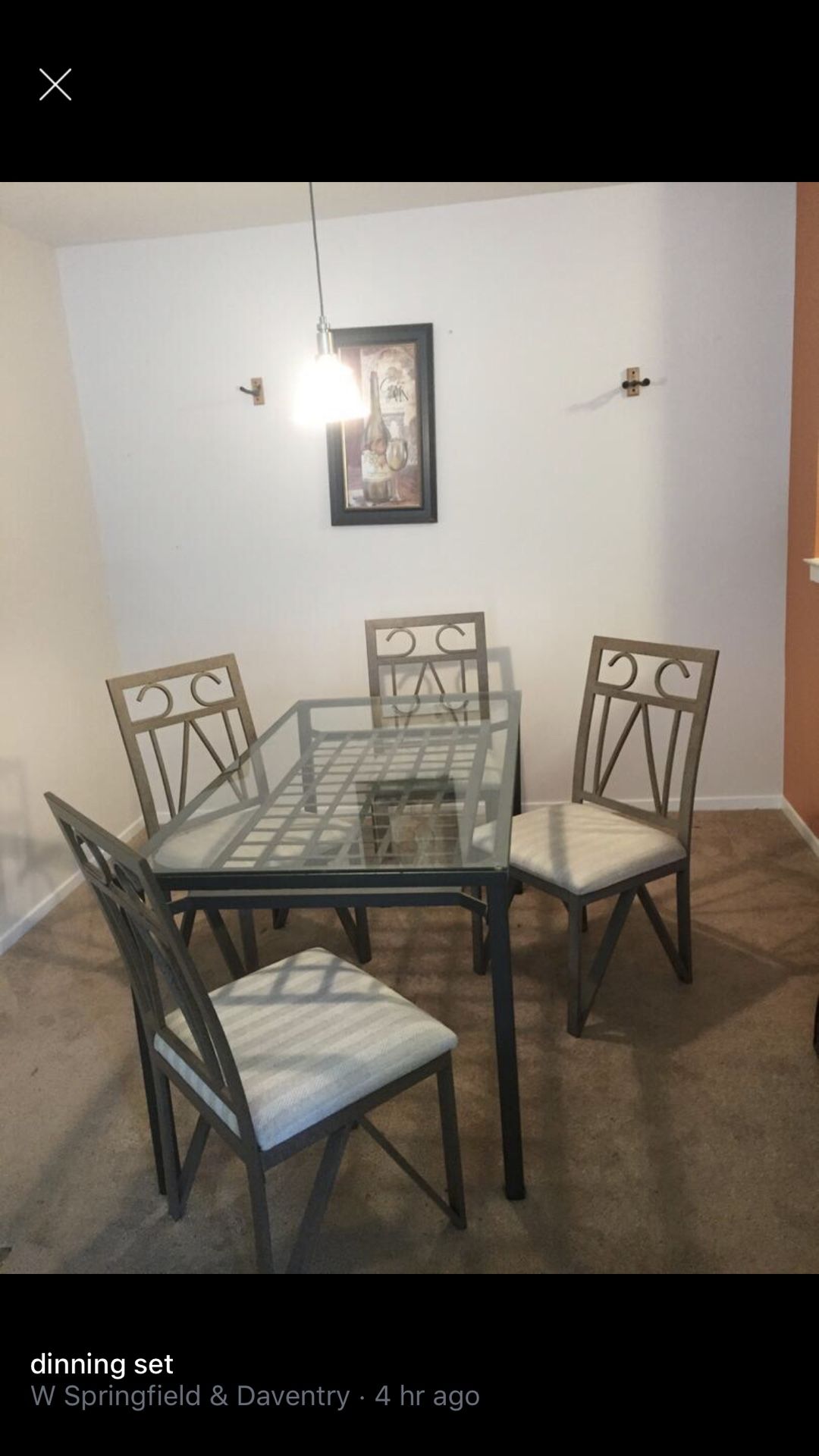 Dining room table and four chairs