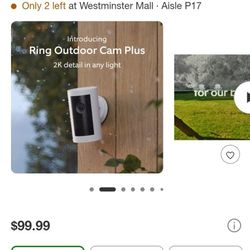 Ring Outdoor Cam Plus Battery 2K Video with Low-Light Vision and Flexible Mounting - White