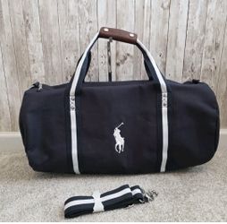 New Polo Ralph Lauren Navy & White Striped Duffle Travel Bag