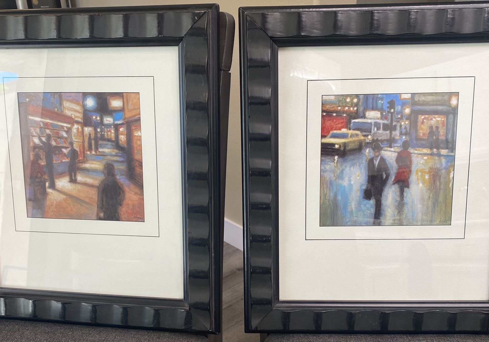 Karen Dupre' Framed Art Print CITY SCENES "Intersection" & "News Stand"