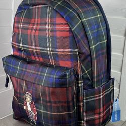 Polo Ralph Lauren Polo Bear Red Stewart Plaid Backpack/Bag - 9AR149-IOU - New