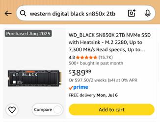 2TB Western Digital Black NVME SSD $300