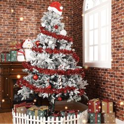 Sosation 100 ft Christmas Tinsel Garland Christmas Tree Twist Garland Bulk Glitter Metallic Streamer Indoor Outdoor Hanging Xmas Decorations(Red)