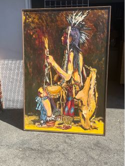 Monumental Native American oil painting on canvas